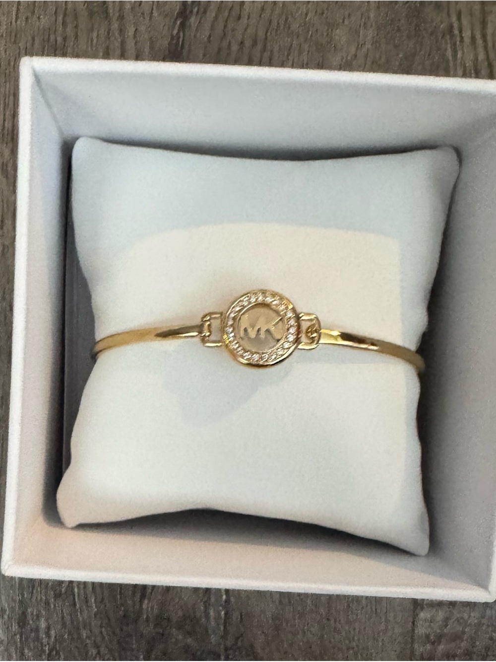 Michael Kors Gold Tone Pavé Crystal Logo Hinged Bangle Bracelet